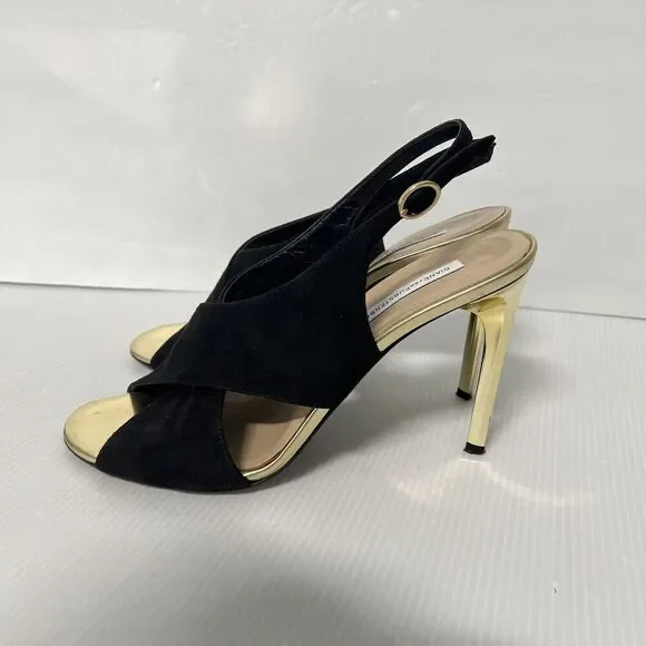 Diane von Furstenberg Vick Cross Sandals Size 9 Suede Leather Gold Heel Italy - Picture 6 of 9